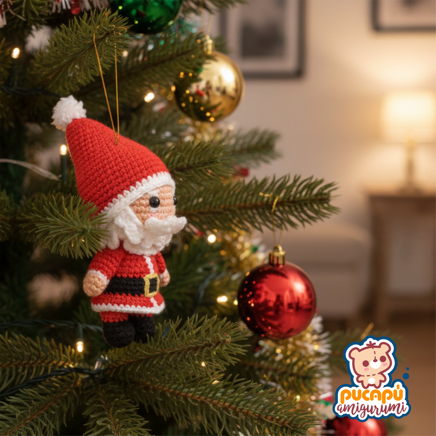 Patrón PDF de Amigurumi Santa Claus para Árbol de Navidad